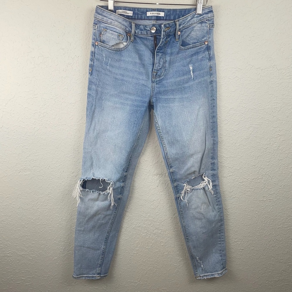 Vigoss Frankie‎ Slim Straight Distressed Light Wash Denim Jeans